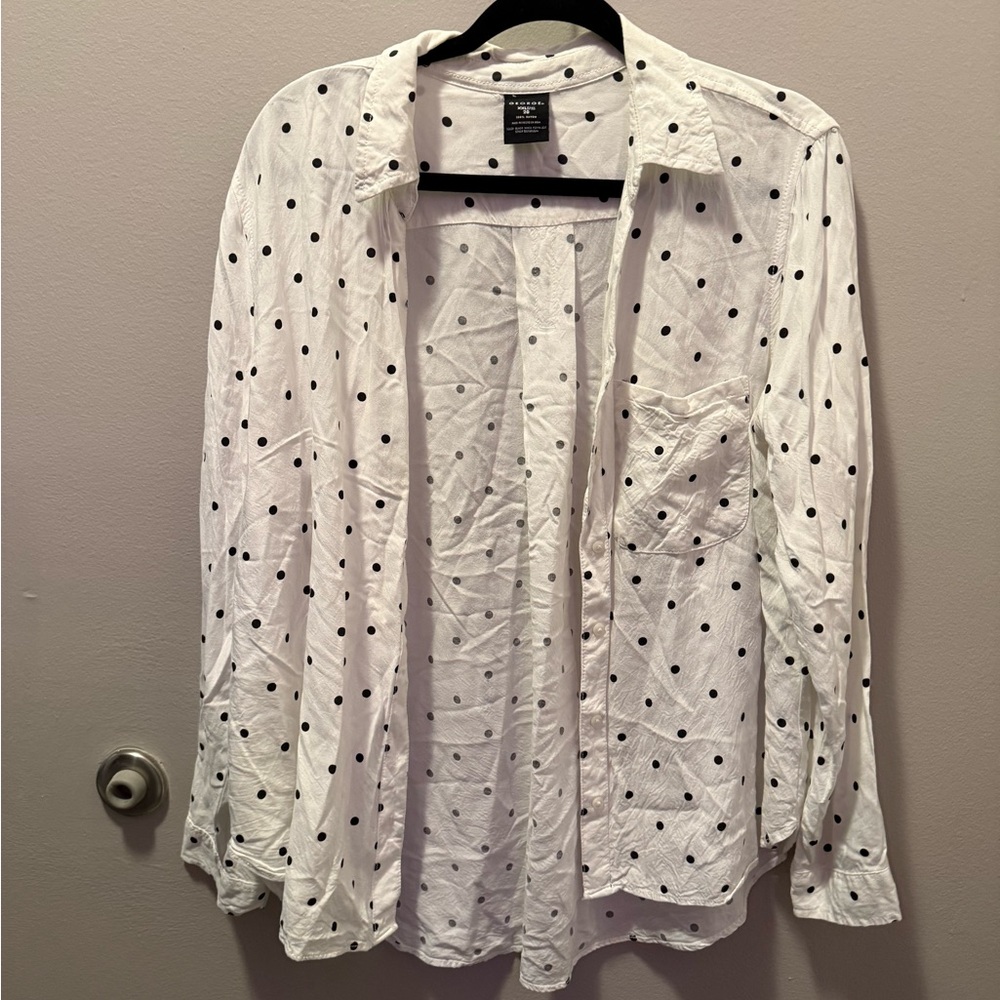 George White and Black Polka Dot Blouse